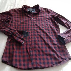 BANANA REPUBLIC Brown & Black CHECKERED Long Sleeve SLIM BUTTON Down Shirt Sz L